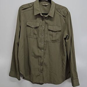 Hummingbird Women XL Long Sleeve Button Down Shirt Floral Embroidered Distressed